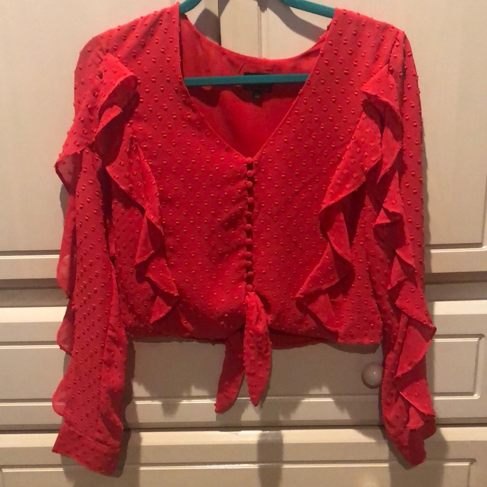 BARDOT Red ruffle tie front blouse